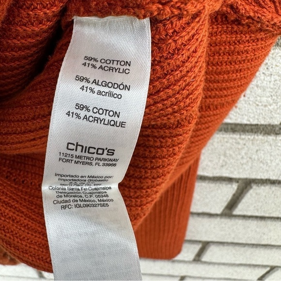 Chico’s Burnt Orange Keyhole Turtleneck Sweater Rust Rib Knit Bell Sleeve Small - Picture 11 of 13
